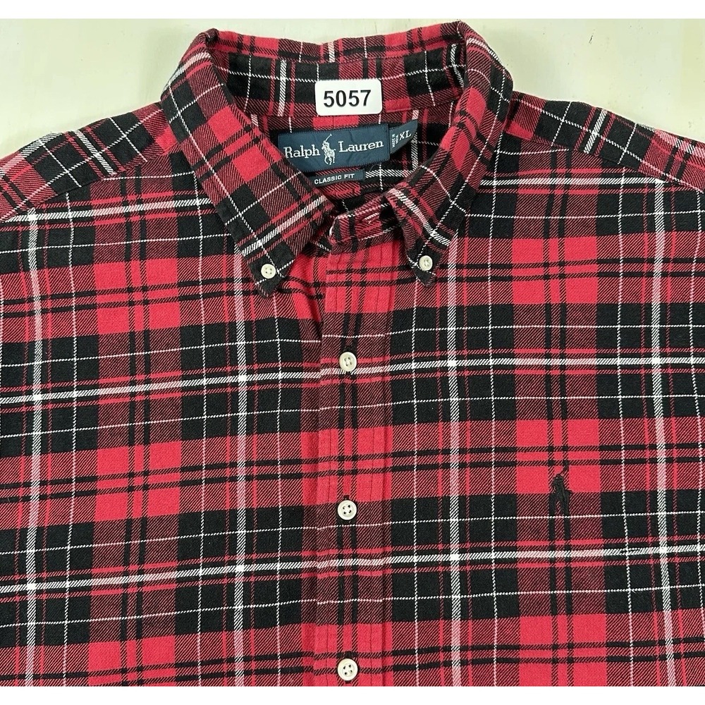 VTG Y2K Polo Ralph Lauren Buffalo Plaid‎ Flannel Shirt Men XL Red Rare Pony Logo